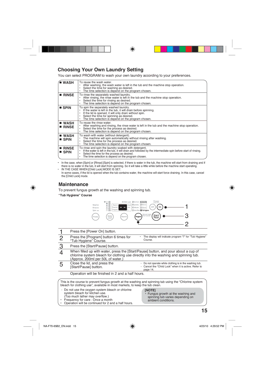 Panasonic NA-F70B2, NA-F65B2 manual KRRVLQJRXU2ZQ/DXQGU\6HWWLQJ, 0DLQWHQDQFH,  5,16,  63,1,  5,16 