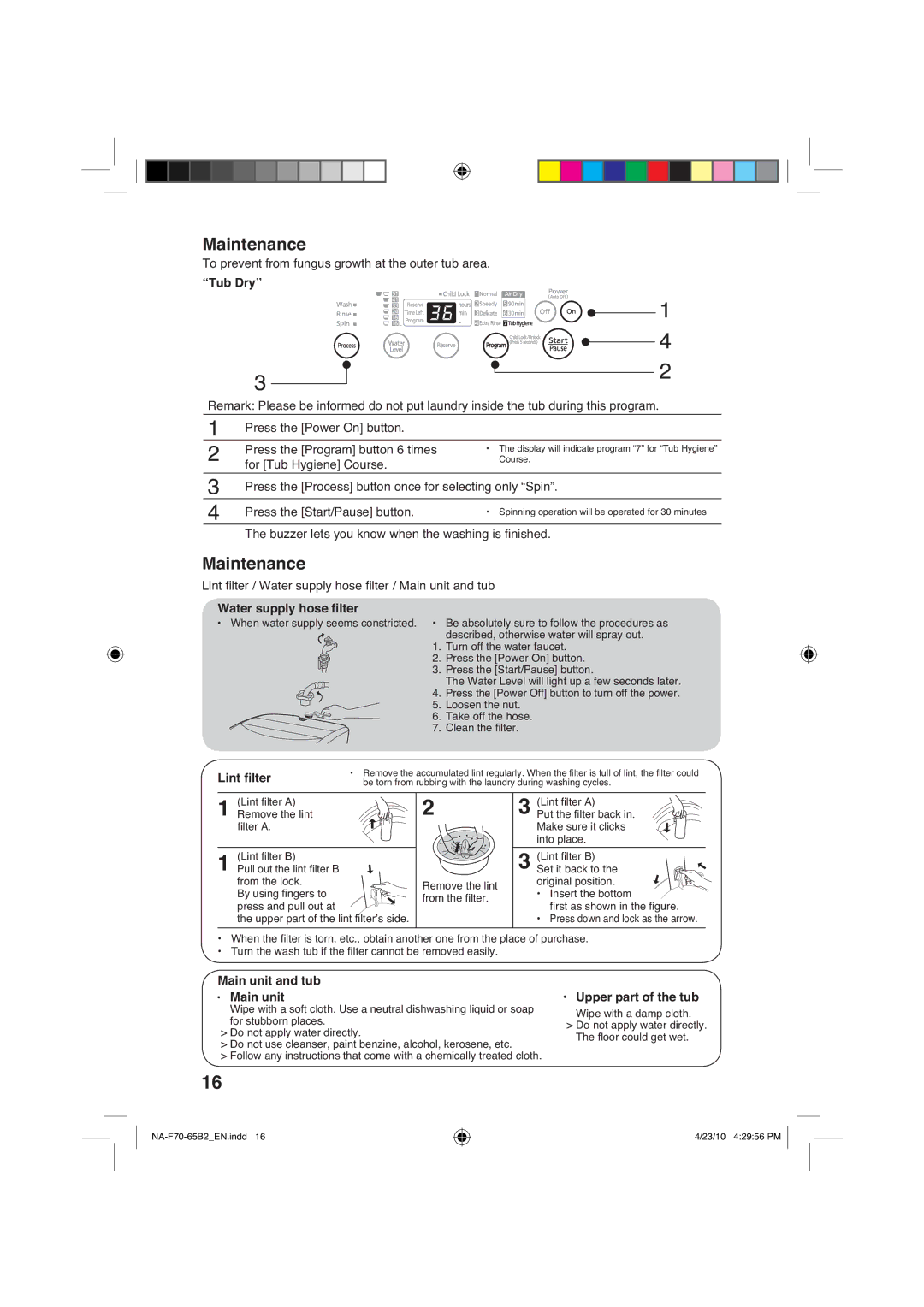 Panasonic NA-F65B2, NA-F70B2 manual ´7XEU\µ, DwhuVxsso\KrvhÀowhu, LqwÀowhu, 0DLQXQLWDQGWXE, ‡ 0DLQXQLW 