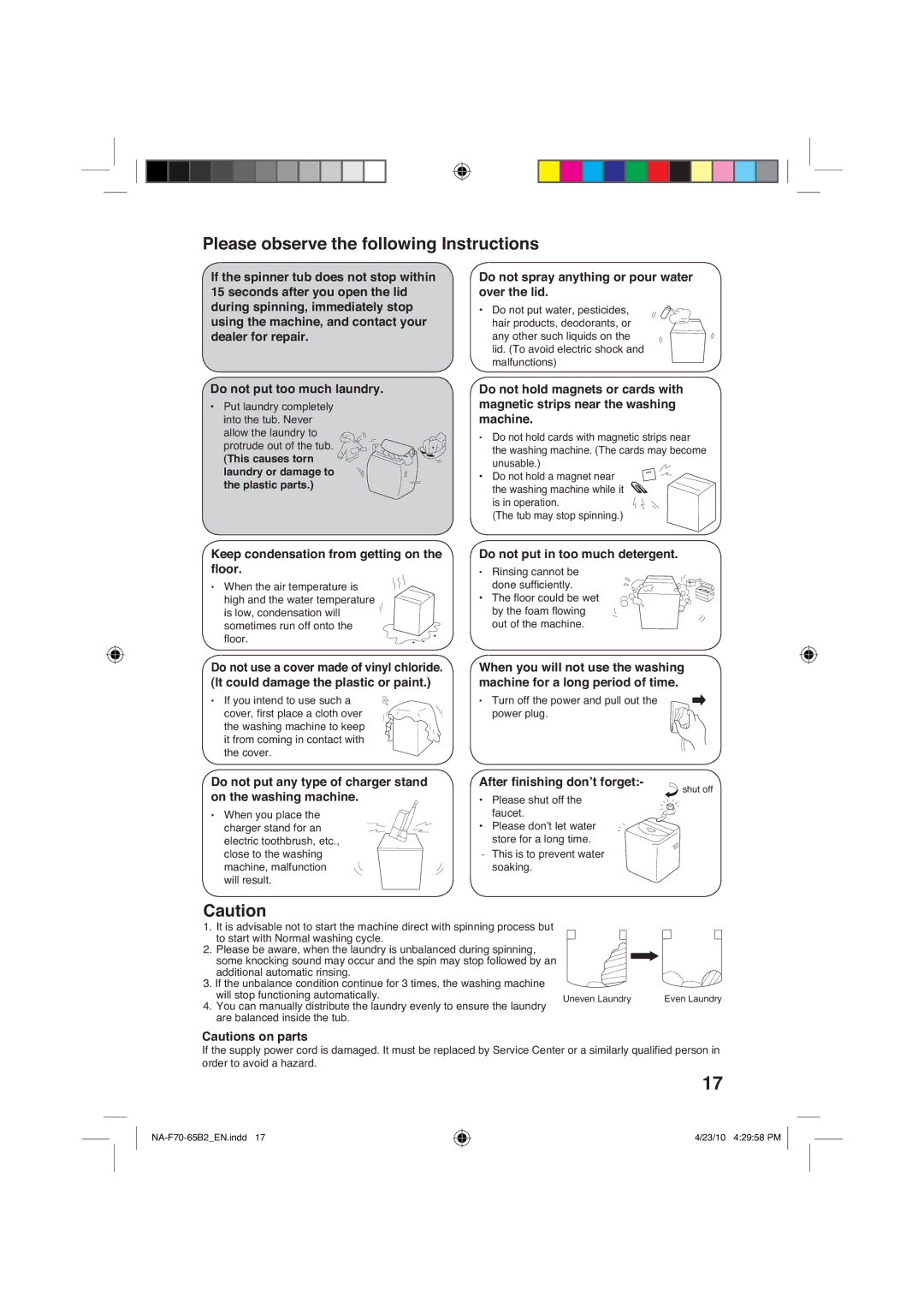 Panasonic NA-F70B2, NA-F65B2 manual 3OHDVHREVHUYHWKHIROORZLQJ,QVWUXFWLRQV, Dxwlrq 