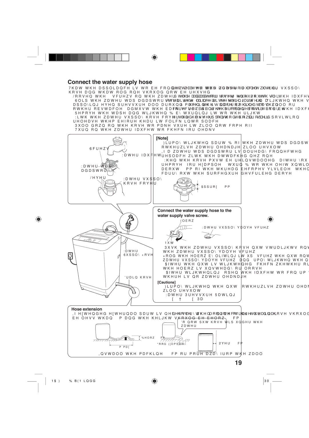 Panasonic NA-F70B2, NA-F65B2 manual RqqhfwWkhZdwhuVxsso\Krvh, 1RWH@, ZdwhuVxsso\YdoyhVfuhz, +RvhHwhqvlrq, Dxwlrqv@ 