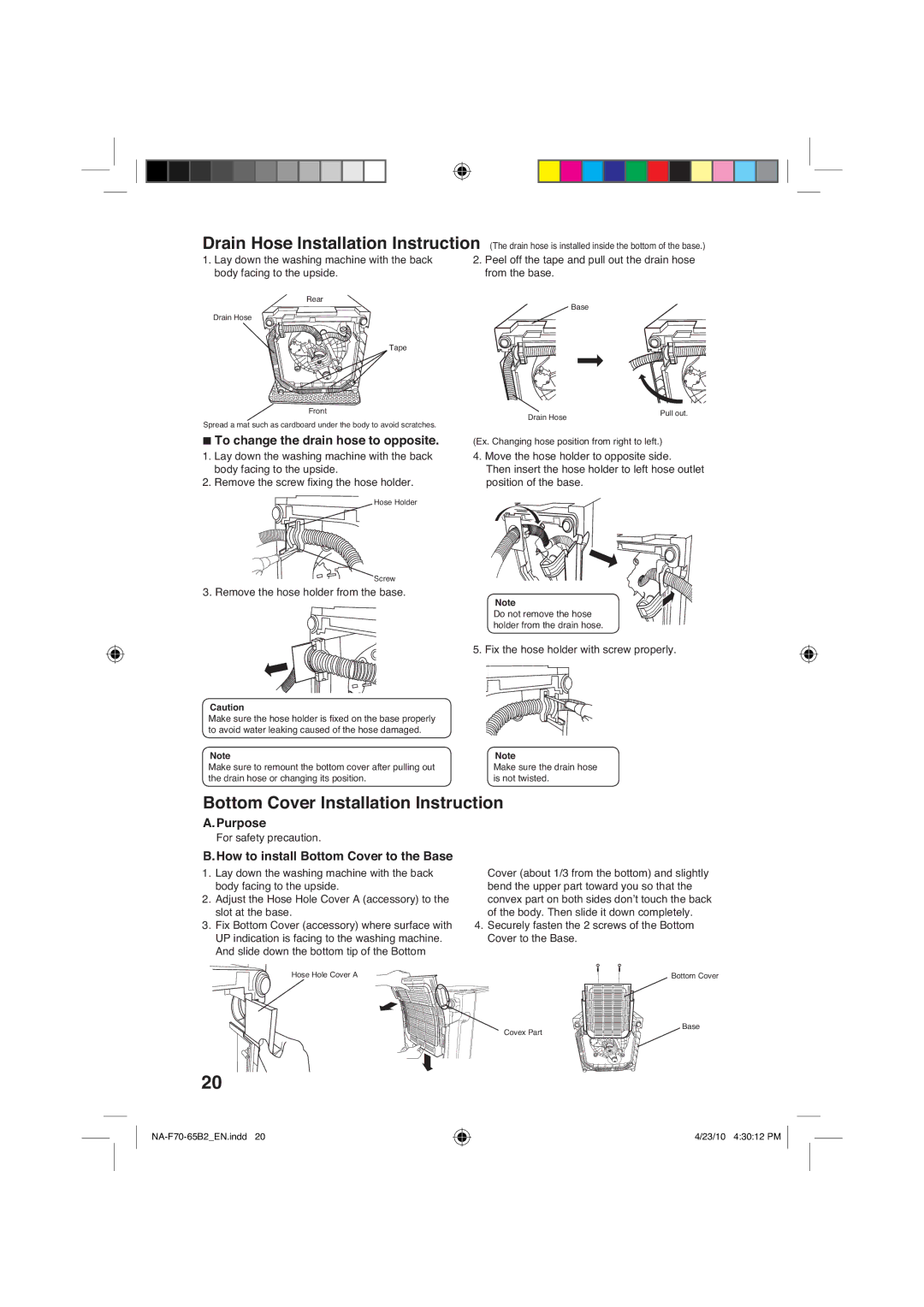 Panasonic NA-F65B2, NA-F70B2 manual Rwwrp&Ryhu,Qvwdoodwlrq,Qvwuxfwlrq, $3XUSRVH 