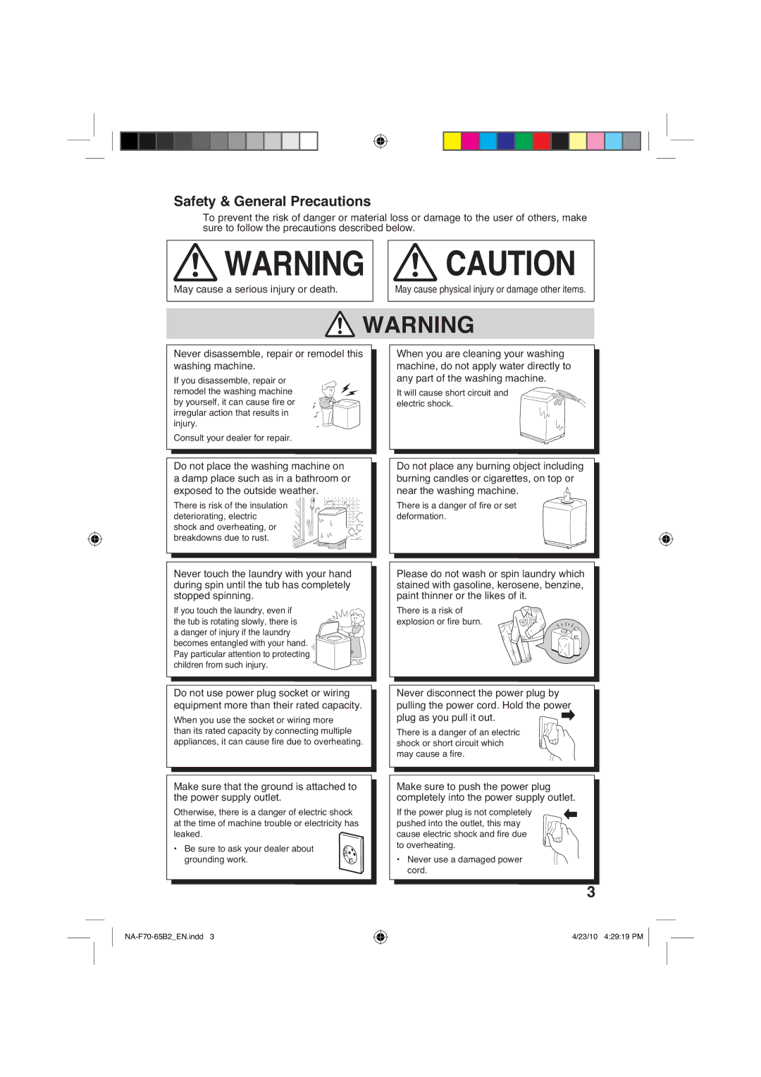 Panasonic NA-F70B2 manual 6DIHW\ *HQHUDO3UHFDXWLRQV, VxuhWrIroorzWkhSuhfdxwlrqvGhvfulehgEhorz, VwrsshgVslqqlqj 