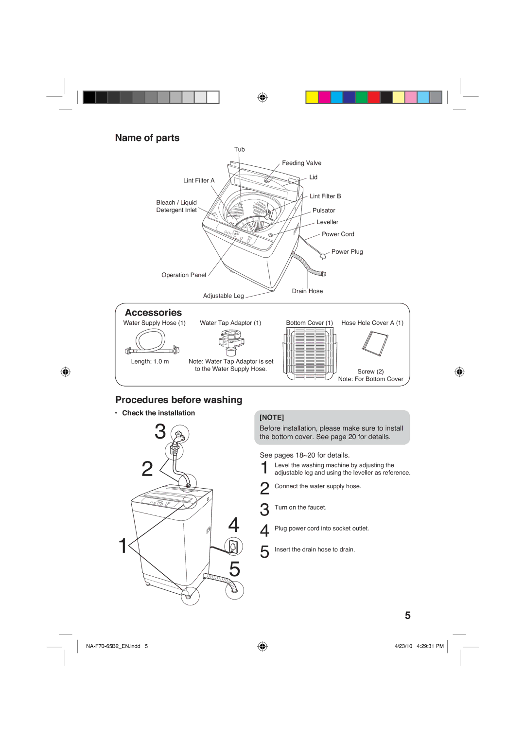 Panasonic NA-F70B2, NA-F65B2 manual 1DPHRISDUWV, ‡ &KhfnWkhLqvwdoodwlrq, 127@, 6HHSDJHVaIRUGHWDLOV 