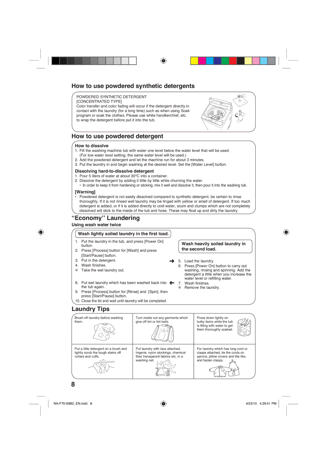 Panasonic NA-F65B2 manual +RzWrXvhSrzghuhgV\QwkhwlfGhwhujhqwv, +RzWrXvhSrzghuhgGhwhujhqw, ´Frqrp\··/Dxqghulqj 