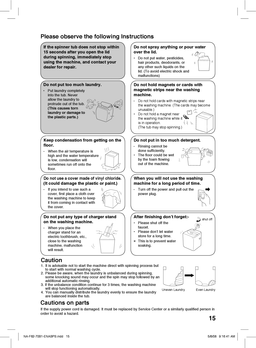 Panasonic NA-F62B1, NA-F70B1 operating instructions Please observe the following Instructions 