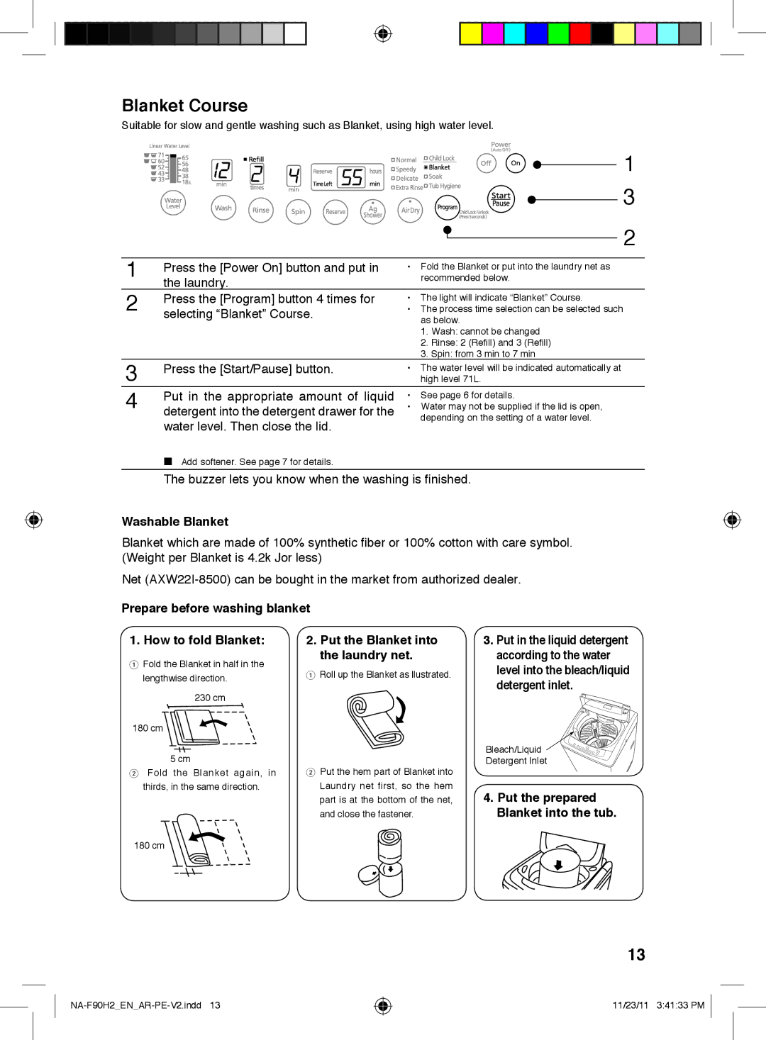 Panasonic NA-F90H2 Blanket Course, Washable Blanket, Prepare before washing blanket How to fold Blanket 