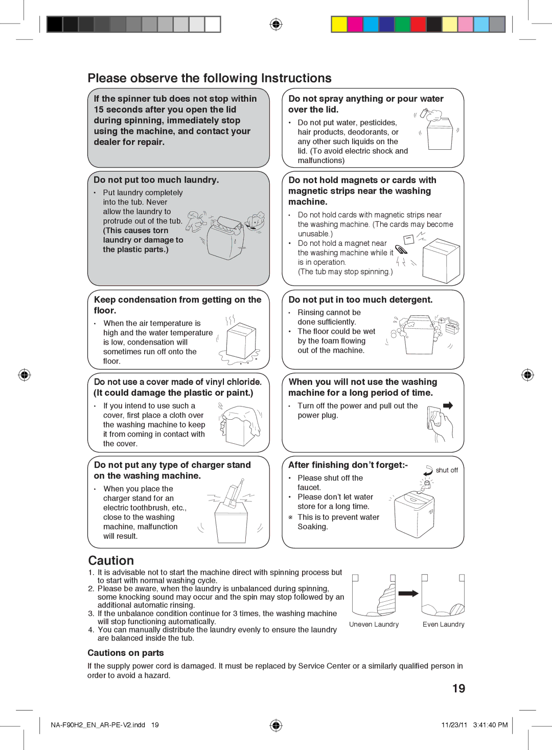 Panasonic NA-F90H2 operating instructions Please observe the following Instructions 