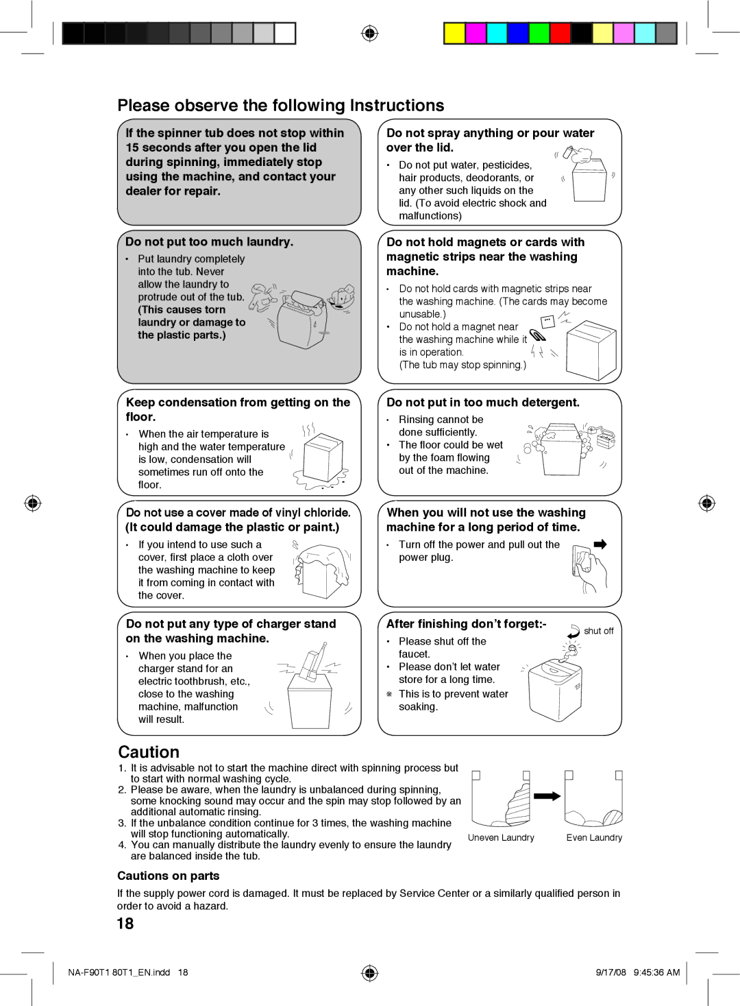 Panasonic NA-F90T1, NA-F80T1 operating instructions Please observe the following Instructions 