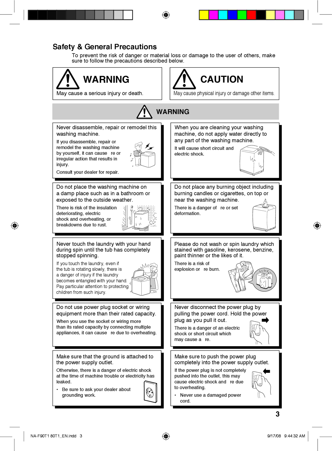 Panasonic NA-F80T1 Safety & General Precautions, May cause a serious injury or death, Do not place the washing machine on 