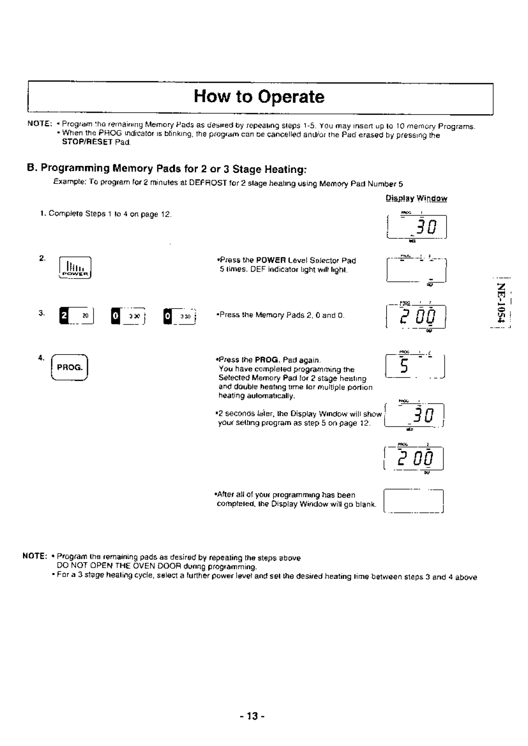 Panasonic NB-1024 manual Tlrr, ProgrammingMemoryPadslor 2 or 3 StageHeating 