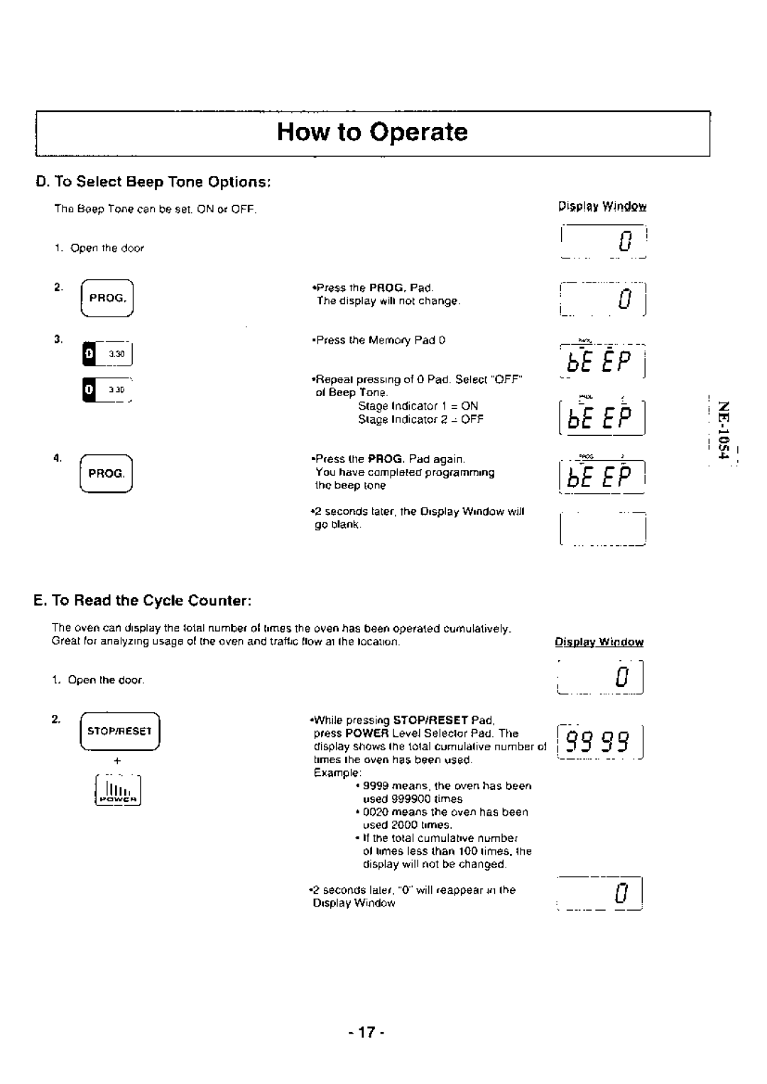 Panasonic NB-1024 manual Howto Operate, Ror,rrrr, To SelectBeepToneOptions, To Read the Cycle Counter 