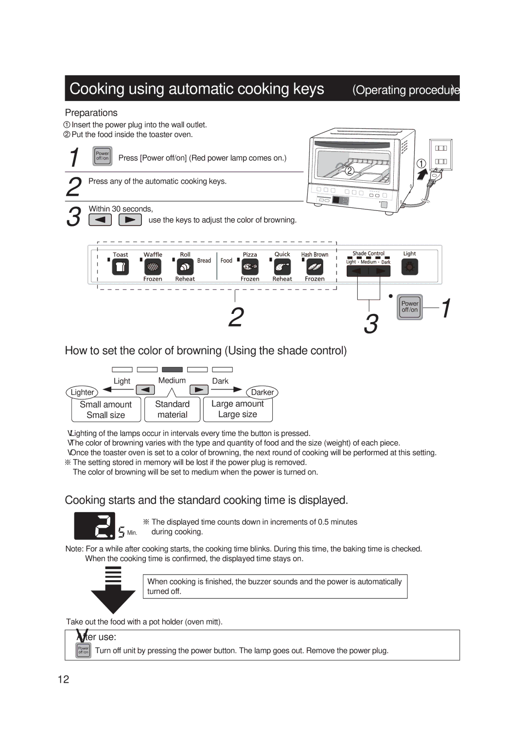 Panasonic NBG110P, NB-G110P manual Cooking using automatic cooking keys Operating procedure 