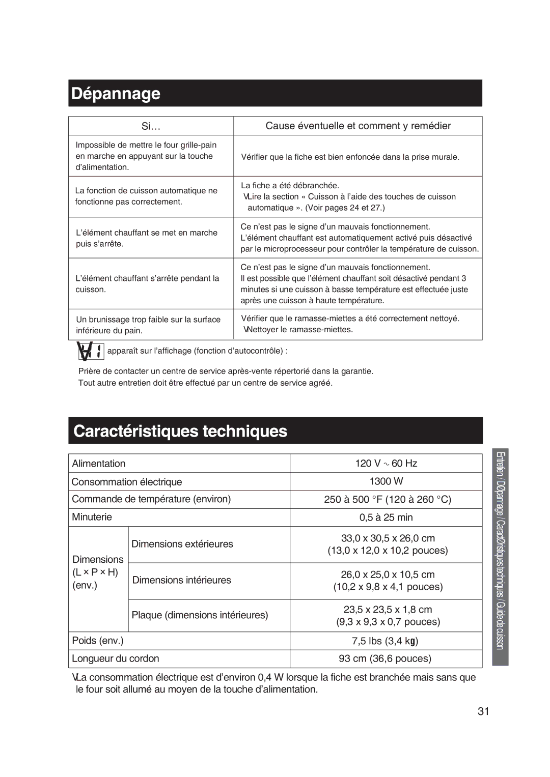 Panasonic NB-G110P, NBG110P manual Alimentation V 60 Hz Consommation électrique 