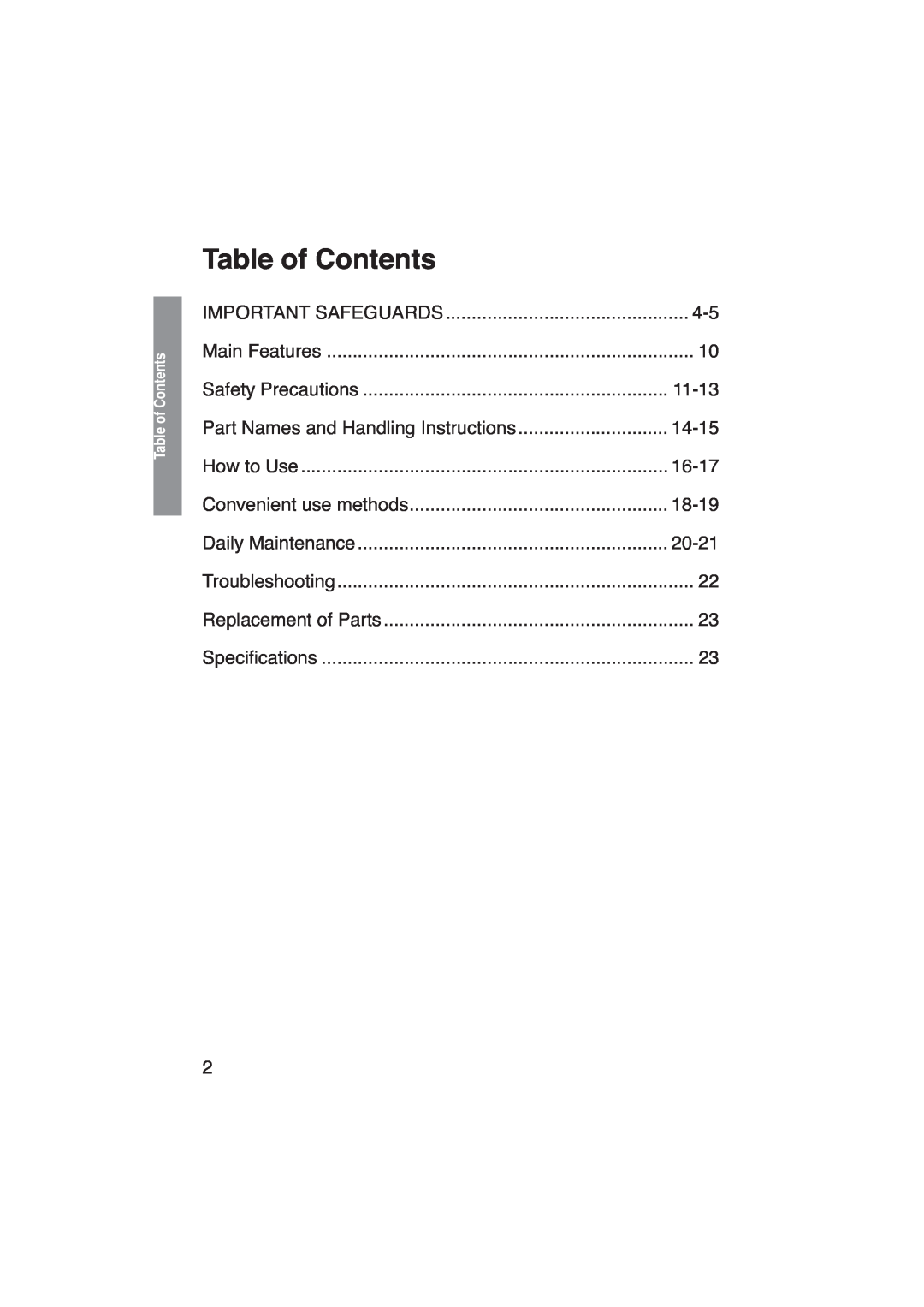 Panasonic NC-EH40P, NC-EH30P, NC-EH22P manuel dutilisation Table of Contents 