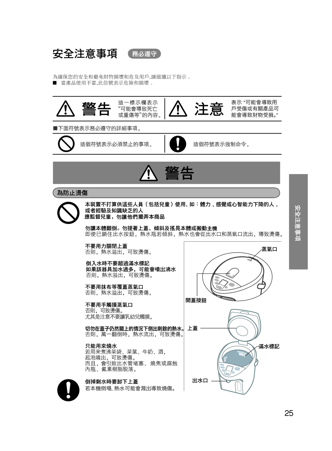 Panasonic NC-HU301P, NC-HU401P operating instructions 表示 可能會導致用 戶受傷或有關產品可 能會導致財物受損。 