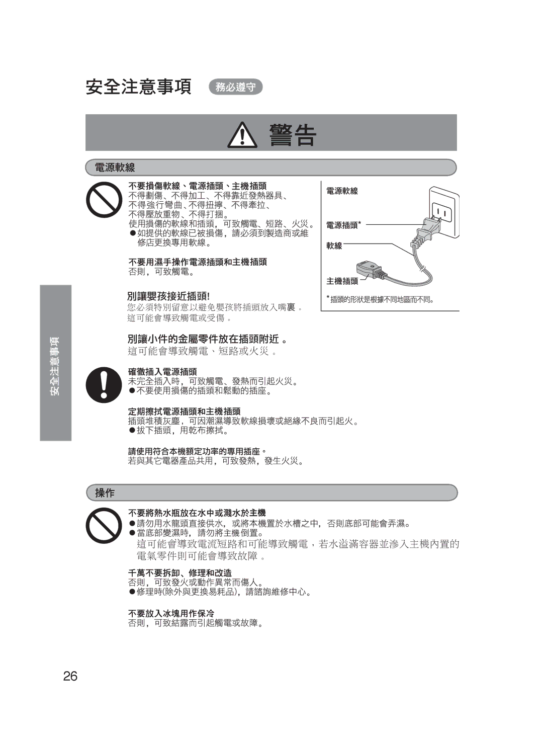 Panasonic NC-HU401P, NC-HU301P operating instructions 別讓嬰孩接近插頭 