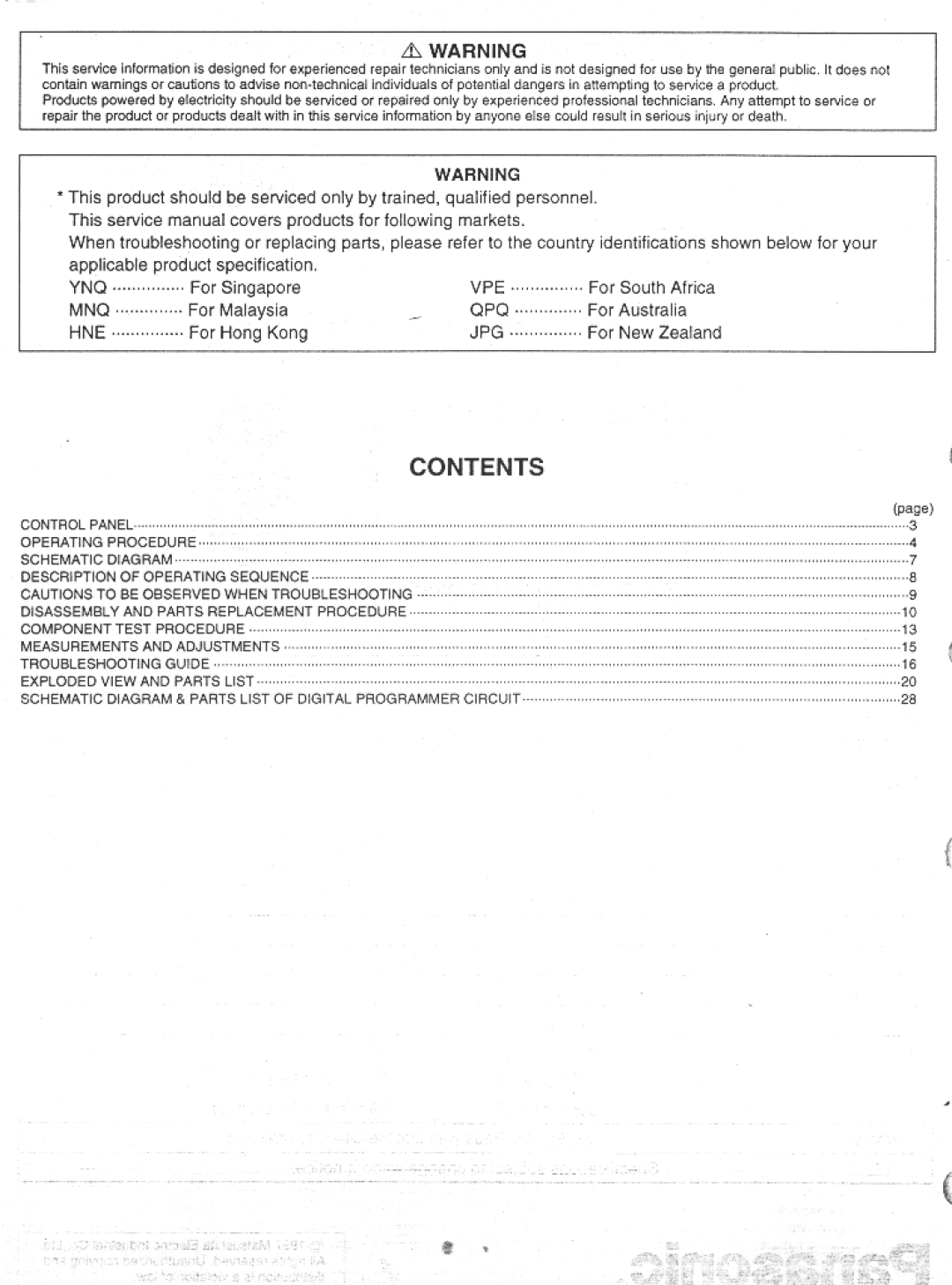 Panasonic NE-1037 manual 