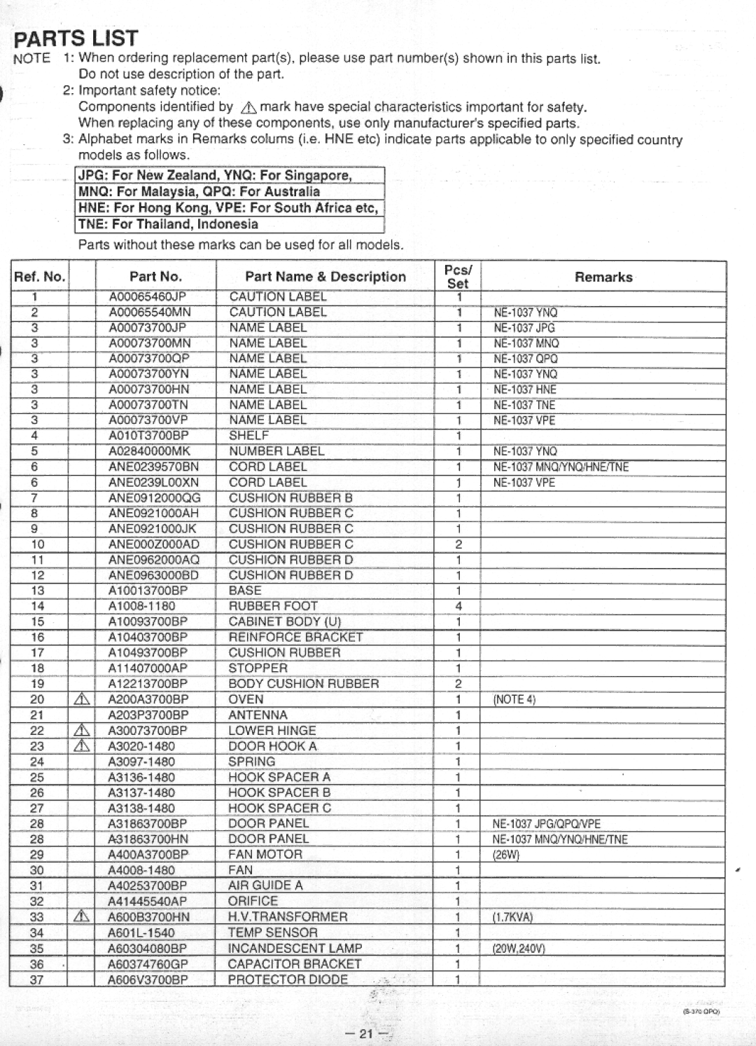 Panasonic NE-1037 manual 