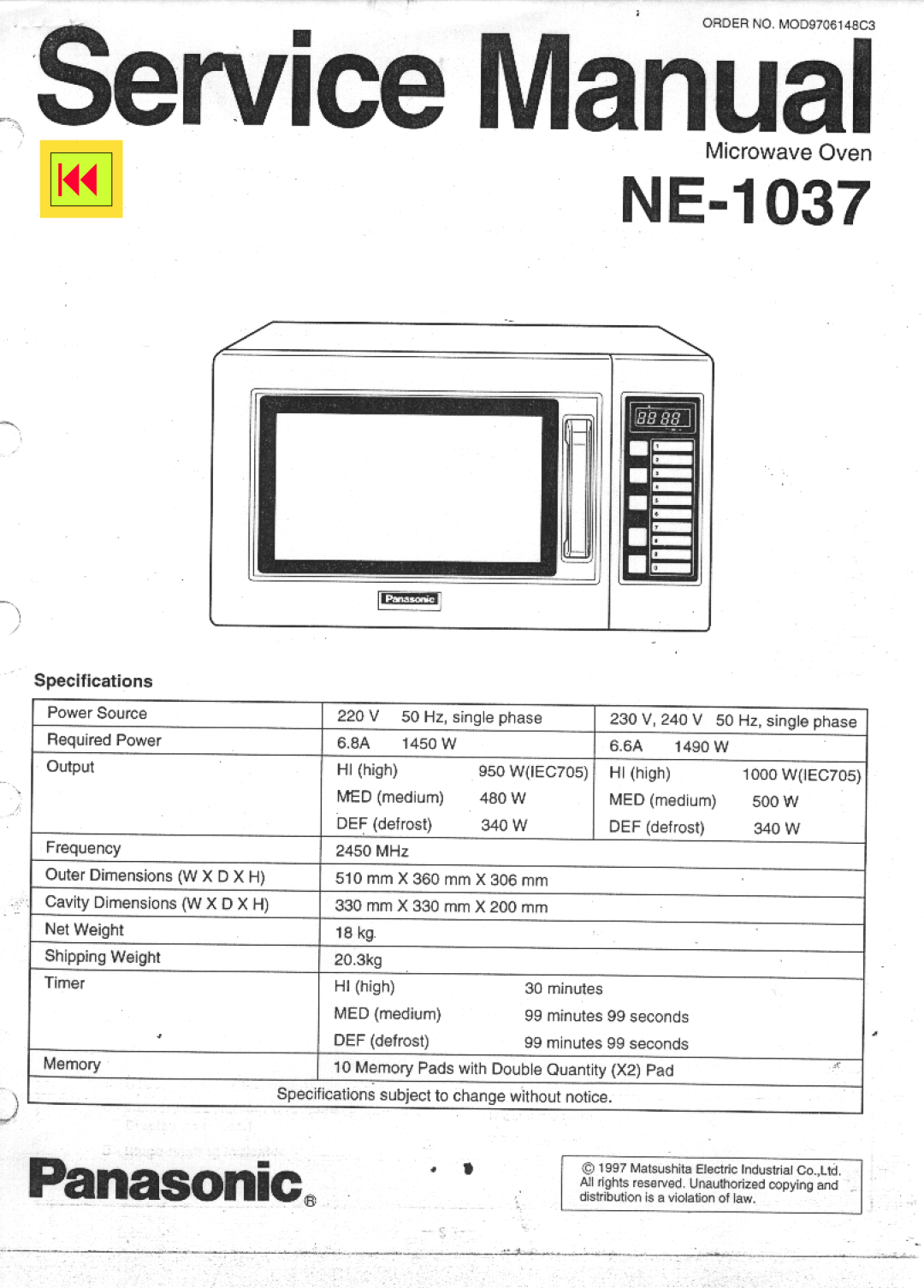 Panasonic NE-1037 manual 