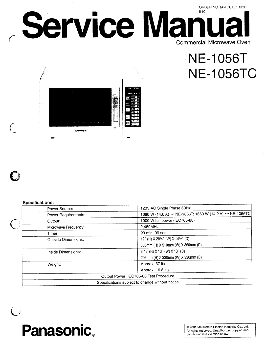 Panasonic NE-1056TC manual 