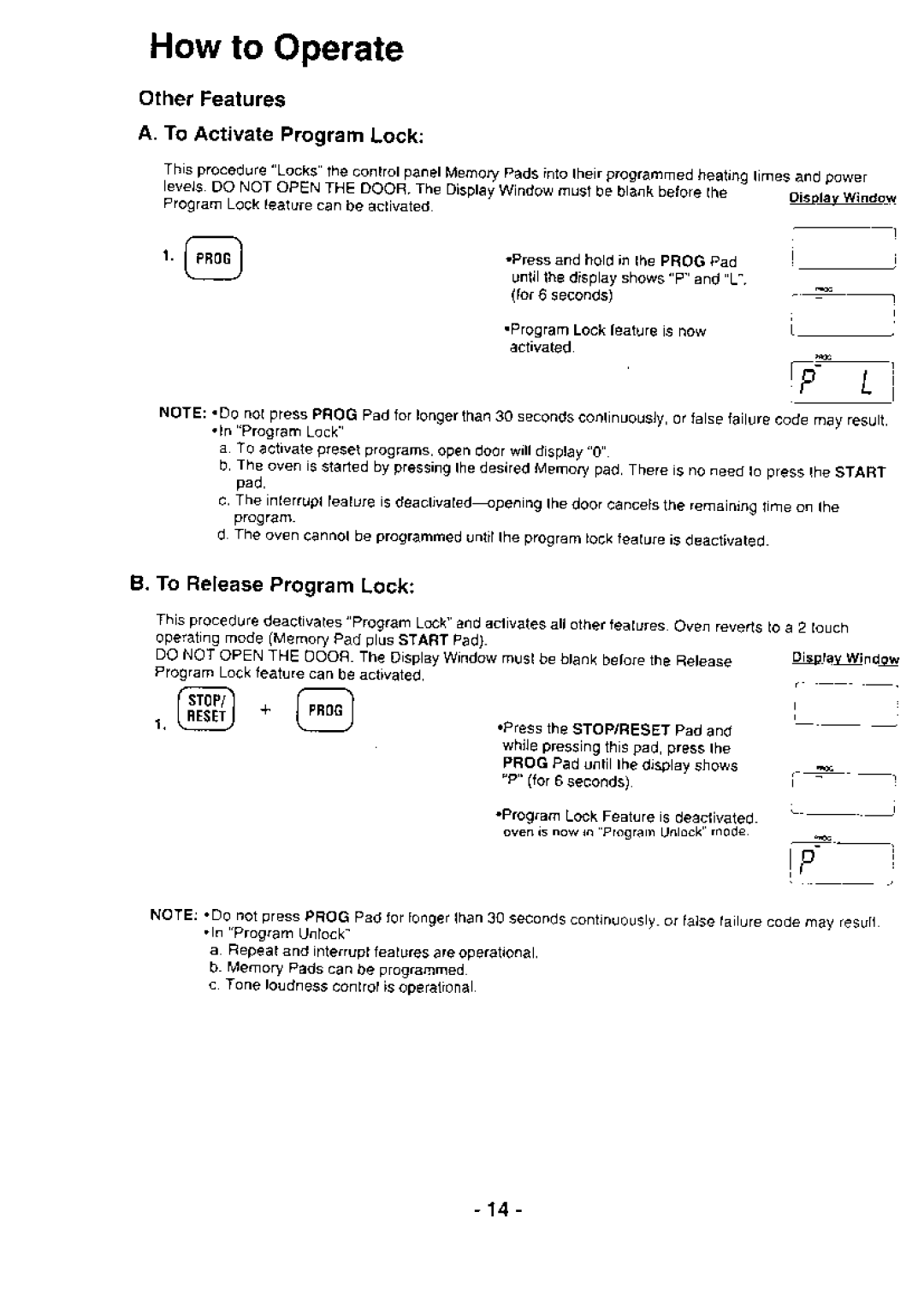 Panasonic NE-1064 manual Howto Operate, OtherFeatures, To ActivateProgramLock, To ReleaseProgramLock 