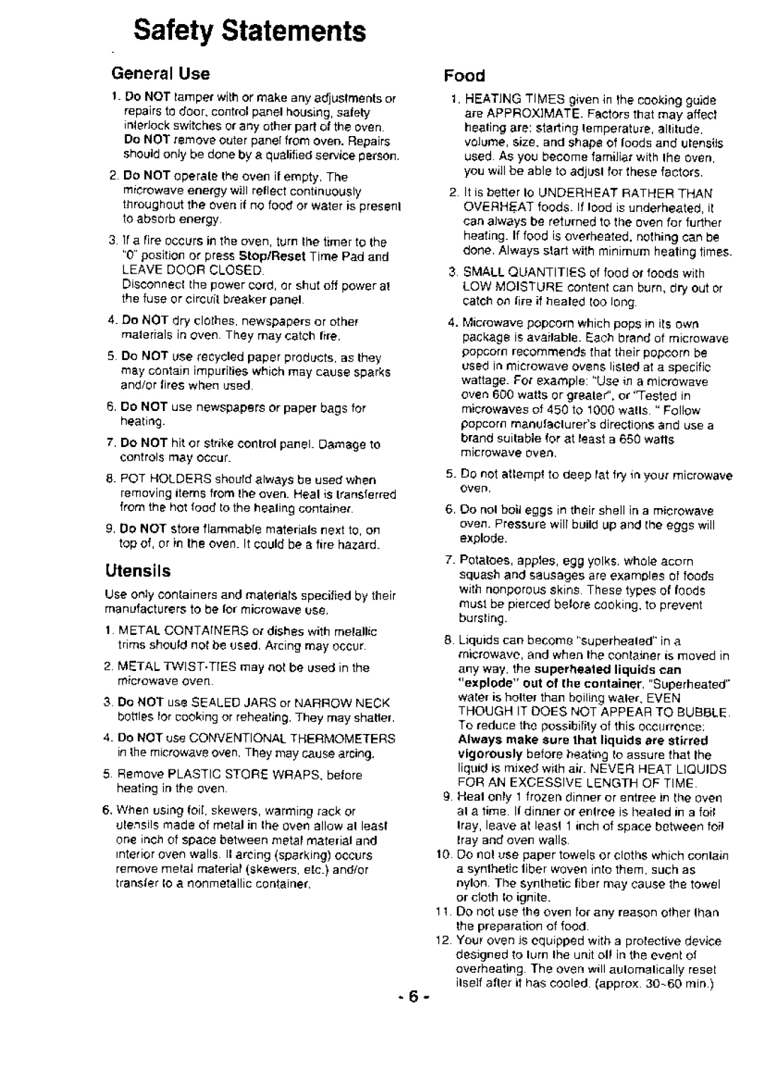 Panasonic NE-1064 manual Safety$tatement$, Utensils, GeneralUseFood 