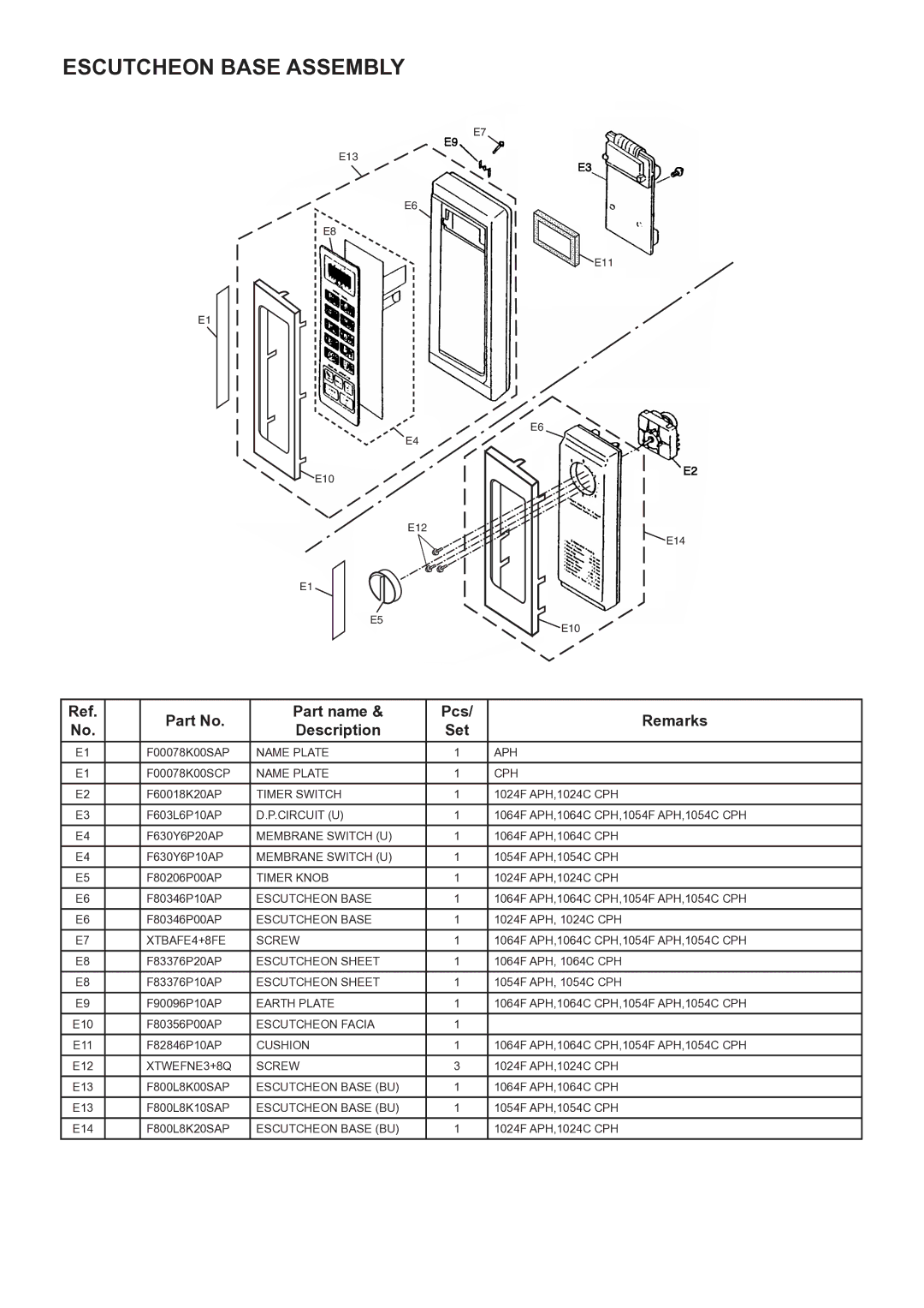 Panasonic NE-1064C, NE-1054F, NE-1064F, NE-1054C, NE-1024C, NE-1024F service manual Escutcheon Base Assembly 