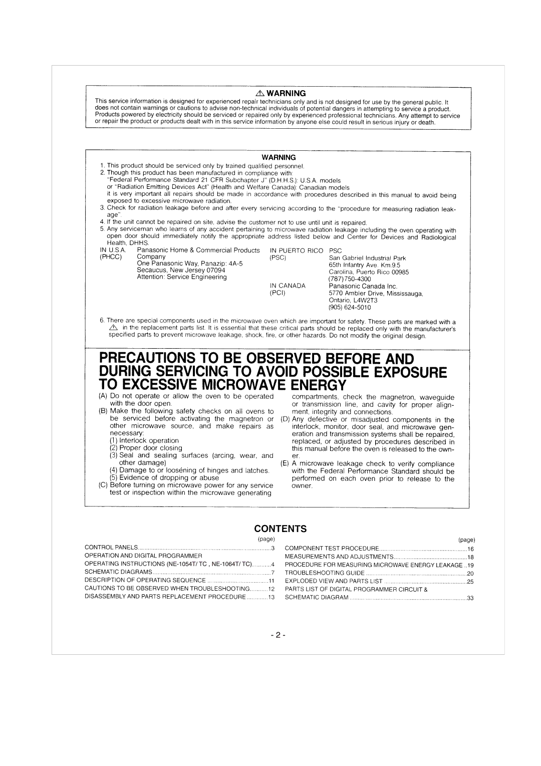 Panasonic NE-1064TC, NE-1054TC, NE-1024TC manual 