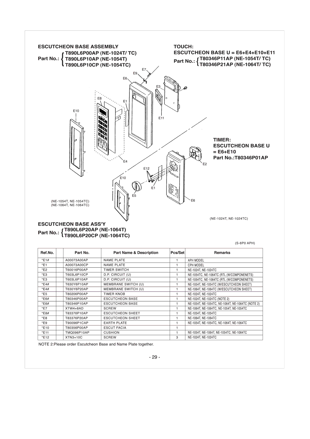 Panasonic NE-1064TC, NE-1054TC, NE-1024TC manual 