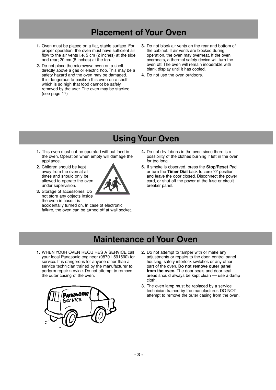 Panasonic NE-1456, NE-1856, NE-1846, NE-2146, NE-2156 Placement of Your Oven, Using Your Oven, Maintenance of Your Oven 