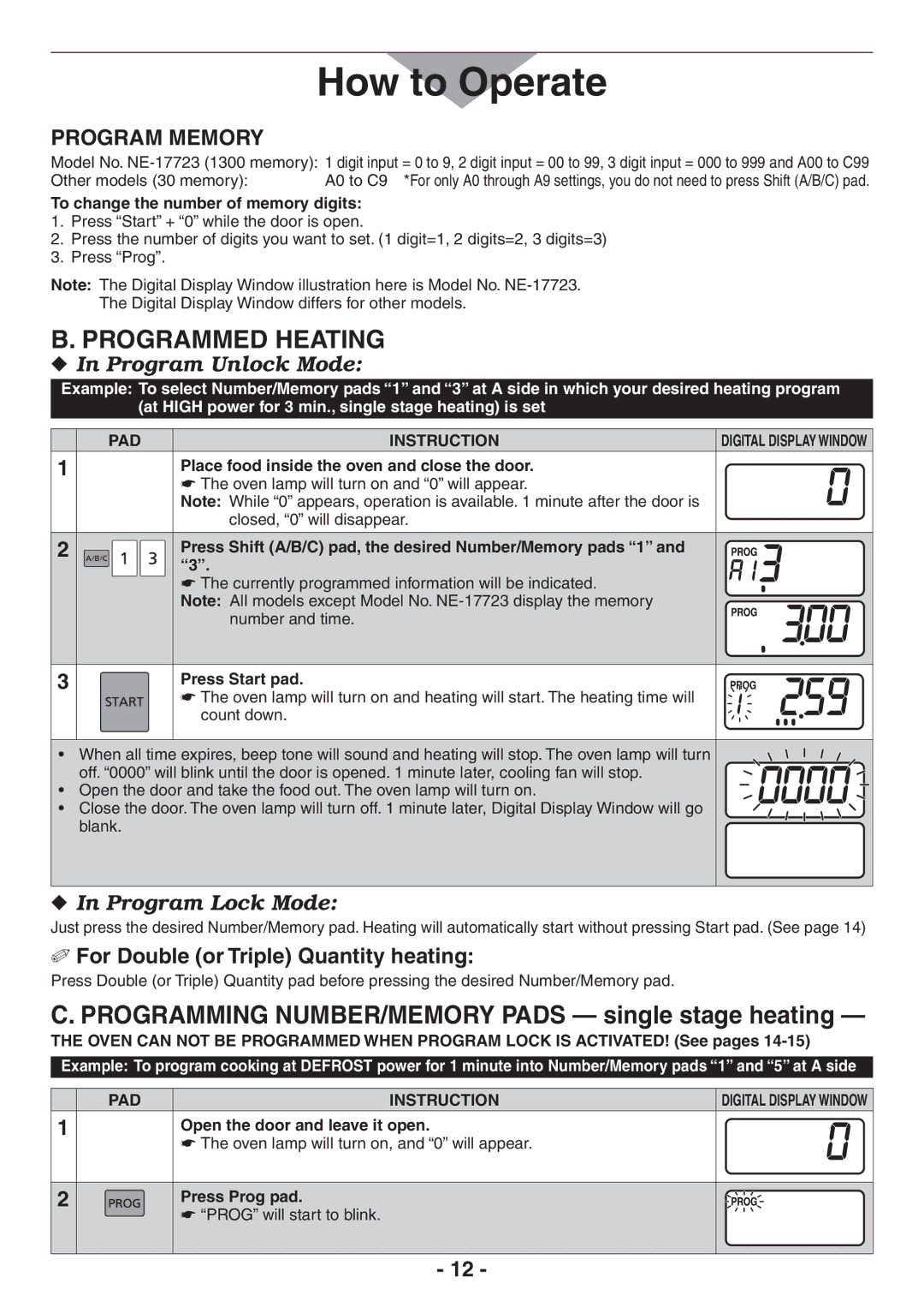 Panasonic NE-12521, NE-21523, NE-21521, NE-17521 Programmed Heating,  N 0ROGRAM 5NLOCKA-ODE,  N 0ROGRAM ,OCKR-ODE 