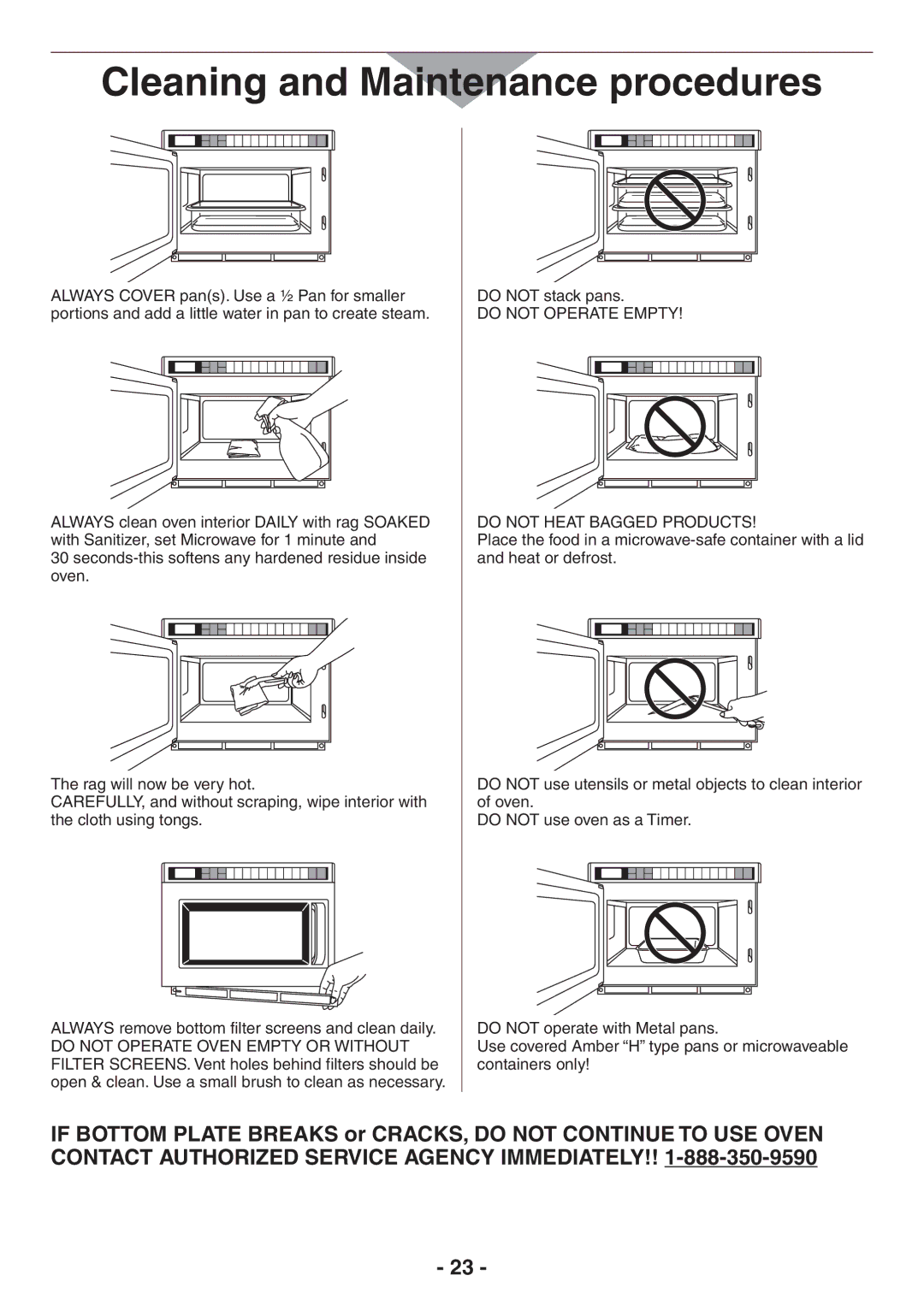 Panasonic NE-17521, NE-21523 Cleaning and Maintenance procedures, Do not Operate Empty Do not Heat Bagged Products 