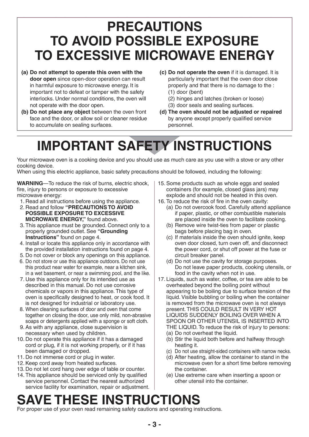 Panasonic NE-17723, NE-21523, NE-21521, NE-17521, NE-17523, NE-12521, NE-12523 Important Safety Instructions 