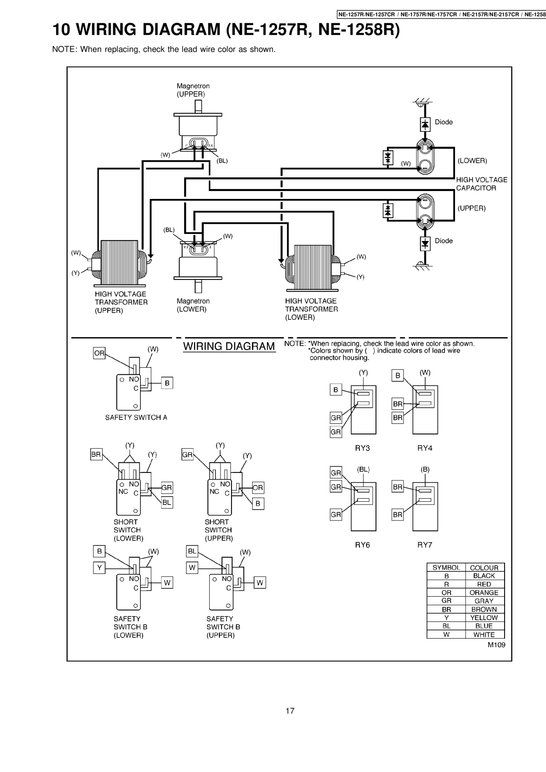 Panasonic NE-1257CR, NE-2157CR, NE-1757CR manual Wiring Diagram NE-1257R, NE-1258R 