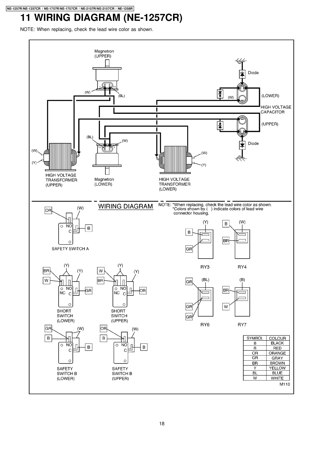 Panasonic NE-2157CR, NE-1757CR manual Wiring Diagram NE-1257CR 