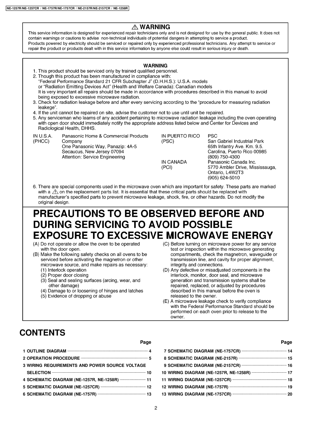 Panasonic NE-1257CR, NE-2157CR, NE-1757CR manual Contents 