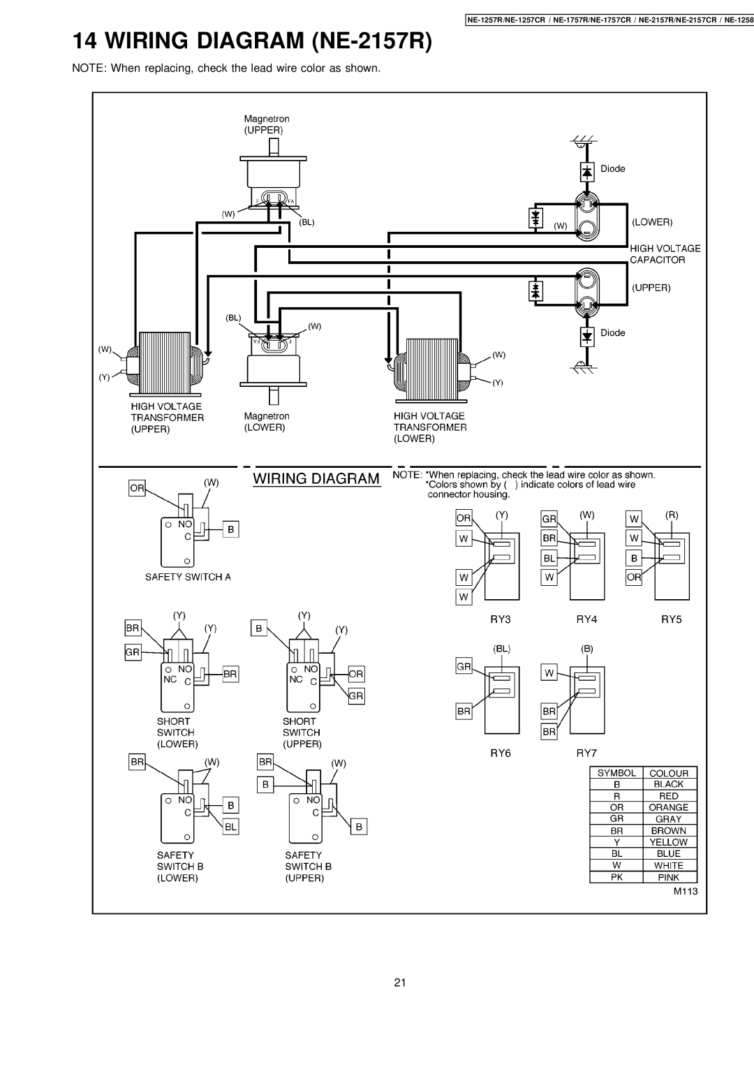 Panasonic NE-2157CR, NE-1757CR, NE-1257CR manual Wiring Diagram NE-2157R 