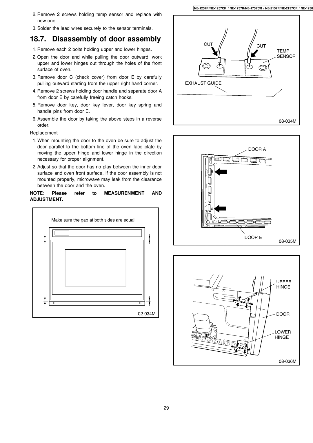 Panasonic NE-1257CR, NE-2157CR, NE-1757CR manual Disassembly of door assembly 