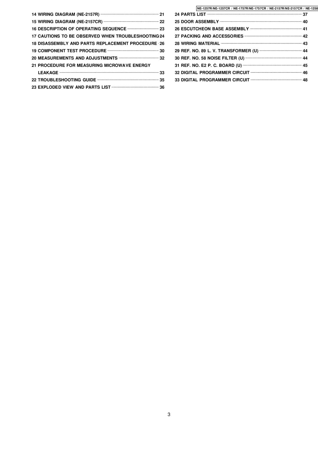 Panasonic NE-2157CR, NE-1757CR, NE-1257CR manual 