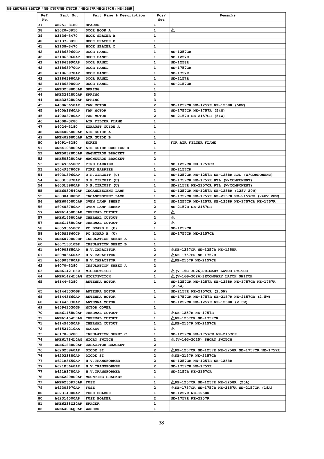 Panasonic NE-1257CR, NE-2157CR, NE-1757CR manual Door Hook a 