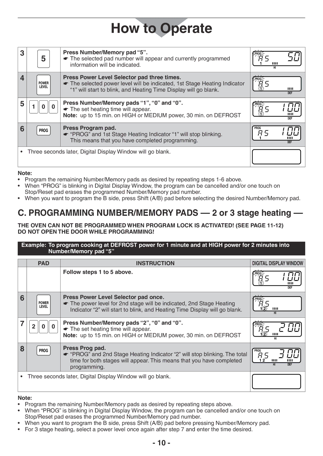 Panasonic NE-1257R manual Press Number/Memory pad, Follow steps 1 to 5 above, Set heating time will appear, Press Prog pad 