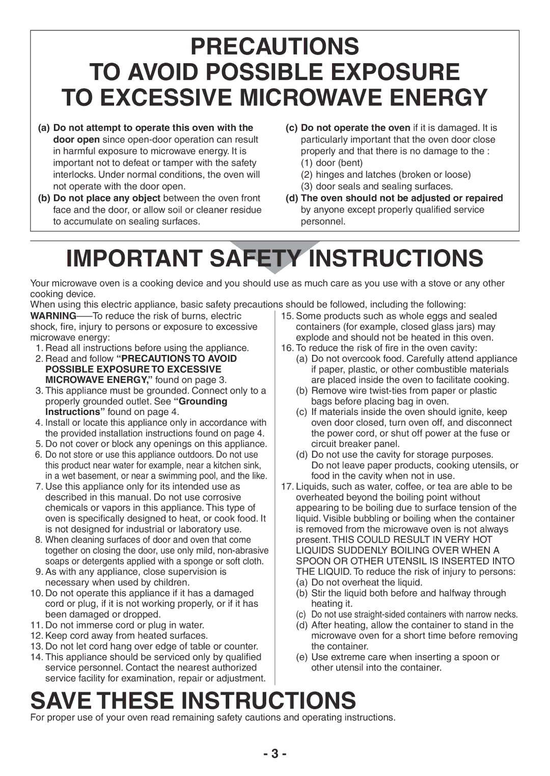 Panasonic NE-1258R, NE-2157R, NE-1757R, NE-1257R manual Important Safety Instructions 