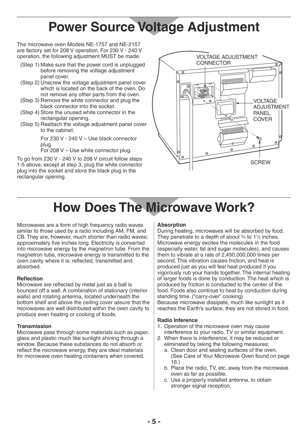 Panasonic NE-1757R, NE-2157R, NE-1257R, NE-1258R manual Power Source Voltage Adjustment, How Does The Microwave Work? 