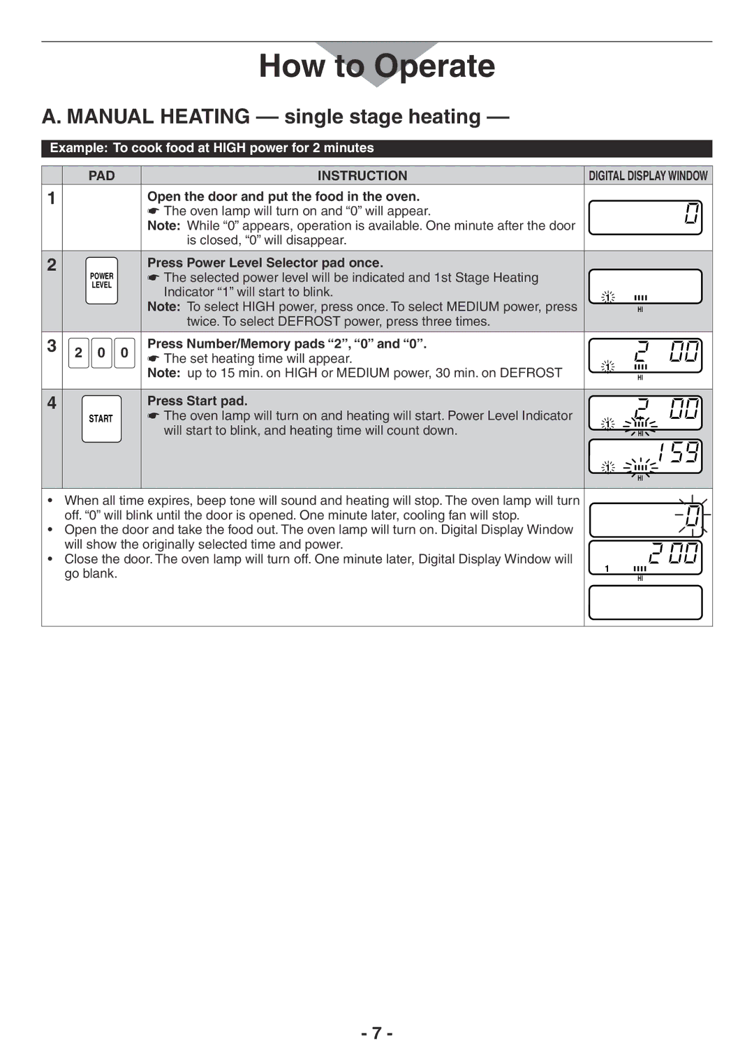 Panasonic NE-1258R manual How to Operate, Open the door and put the food in the oven, Press Power Level Selector pad once 