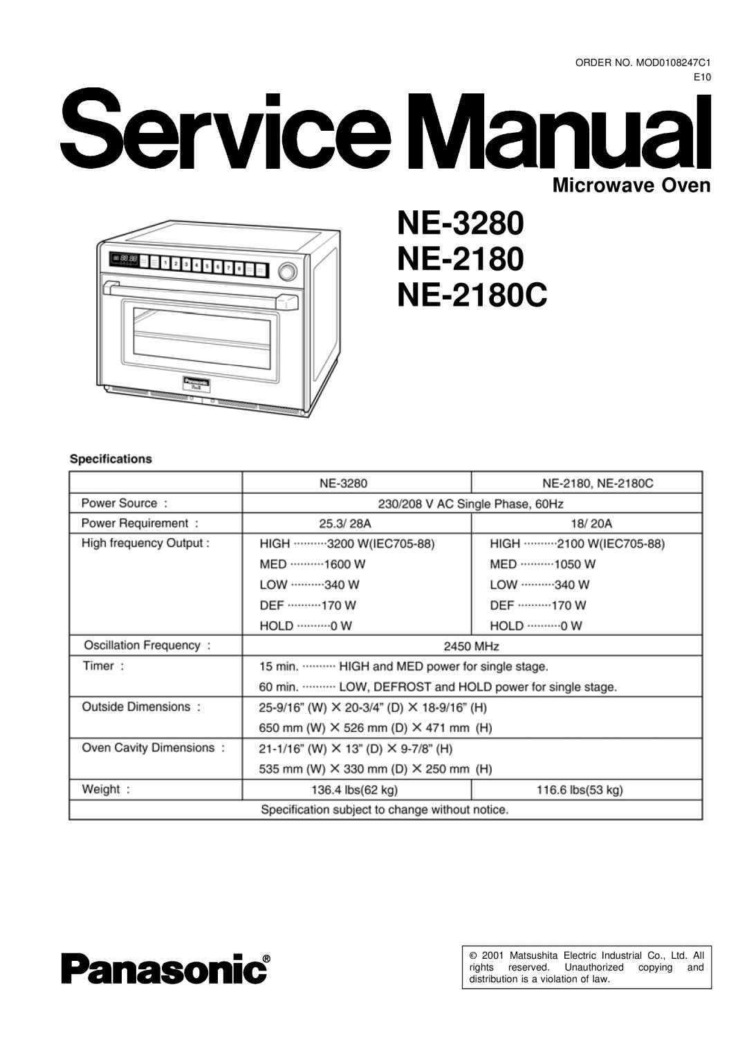 Panasonic manual NE-3280 NE-2180 NE-2180C 