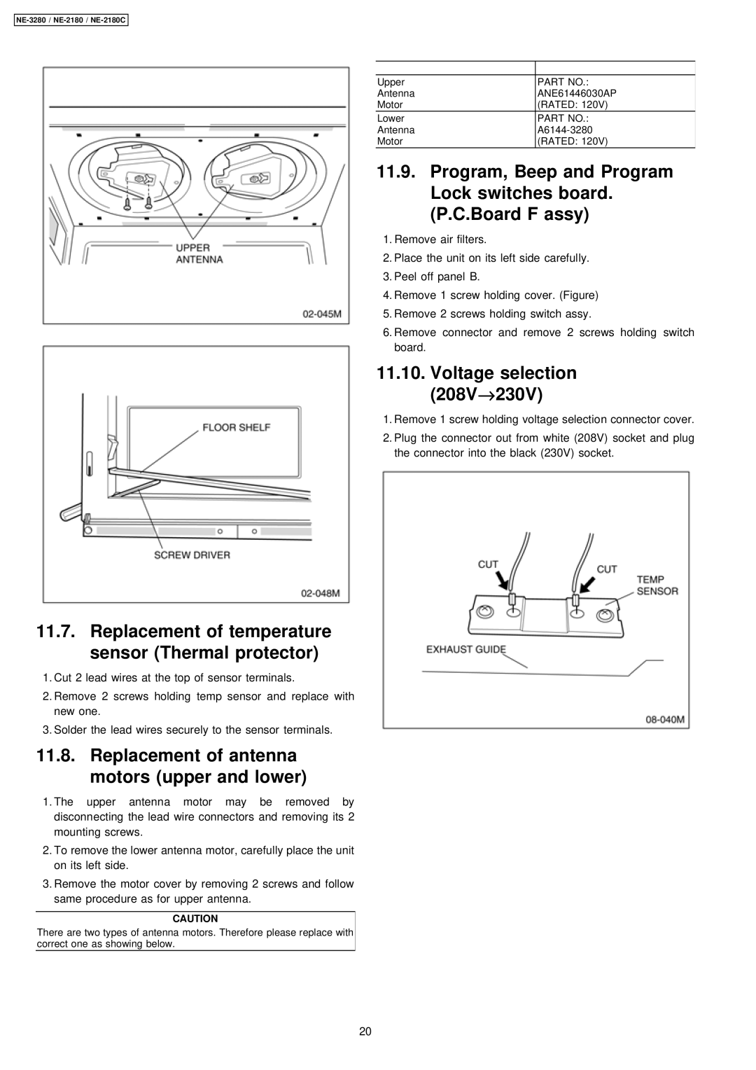 Panasonic NE-2180C, NE-3280 manual Voltage selection 208V→ 