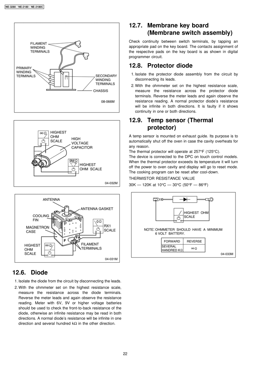 Panasonic NE-3280, NE-2180C manual Diode, Protector diode, Temp sensor Thermal protector 