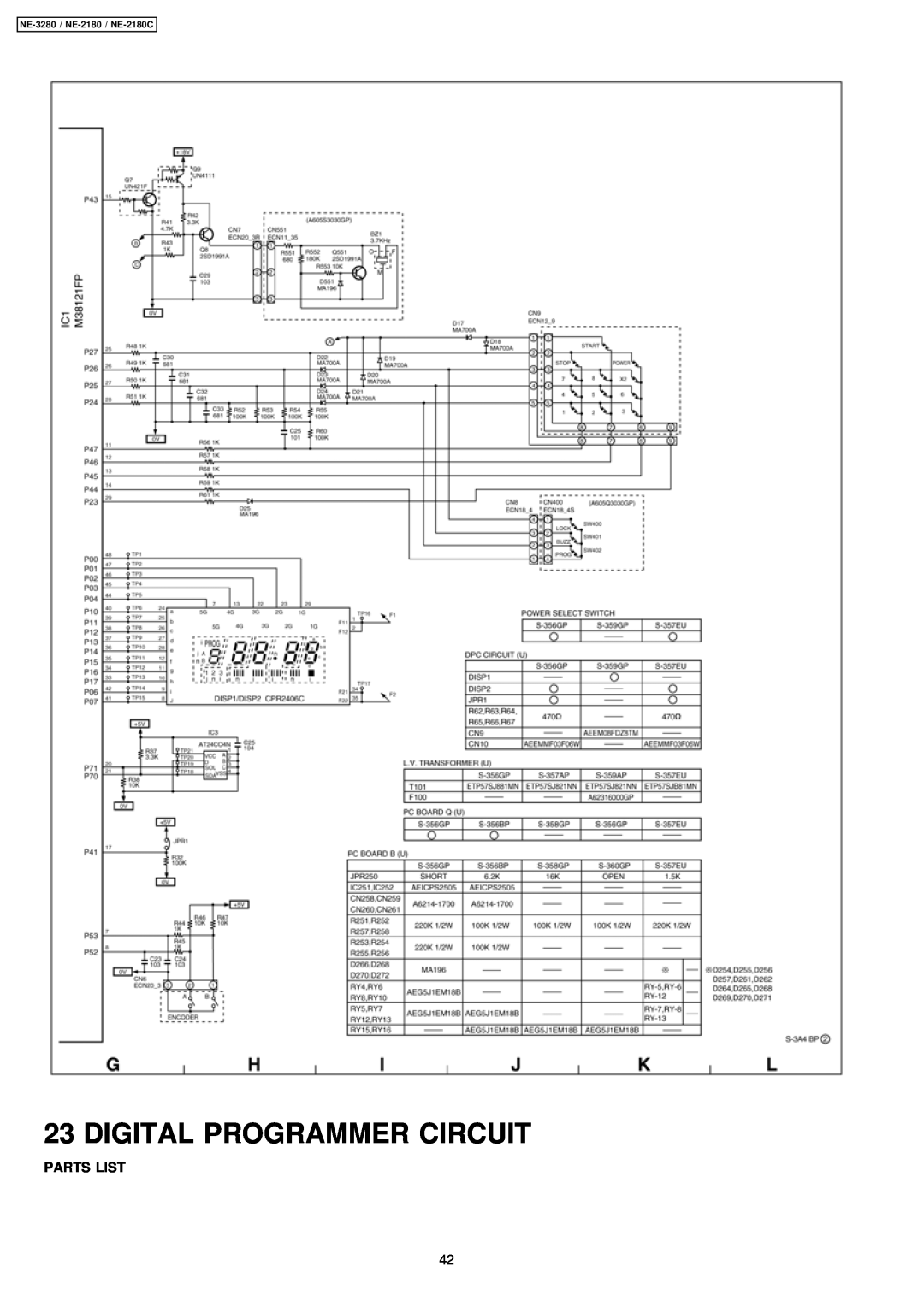 Panasonic manual Digital Programmer Circuit, Parts List, NE-3280 / NE-2180 / NE-2180C 