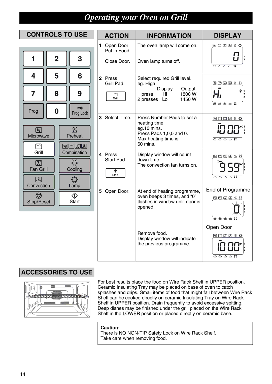 Panasonic NE-C1275 operating instructions Operating your Oven on Grill 