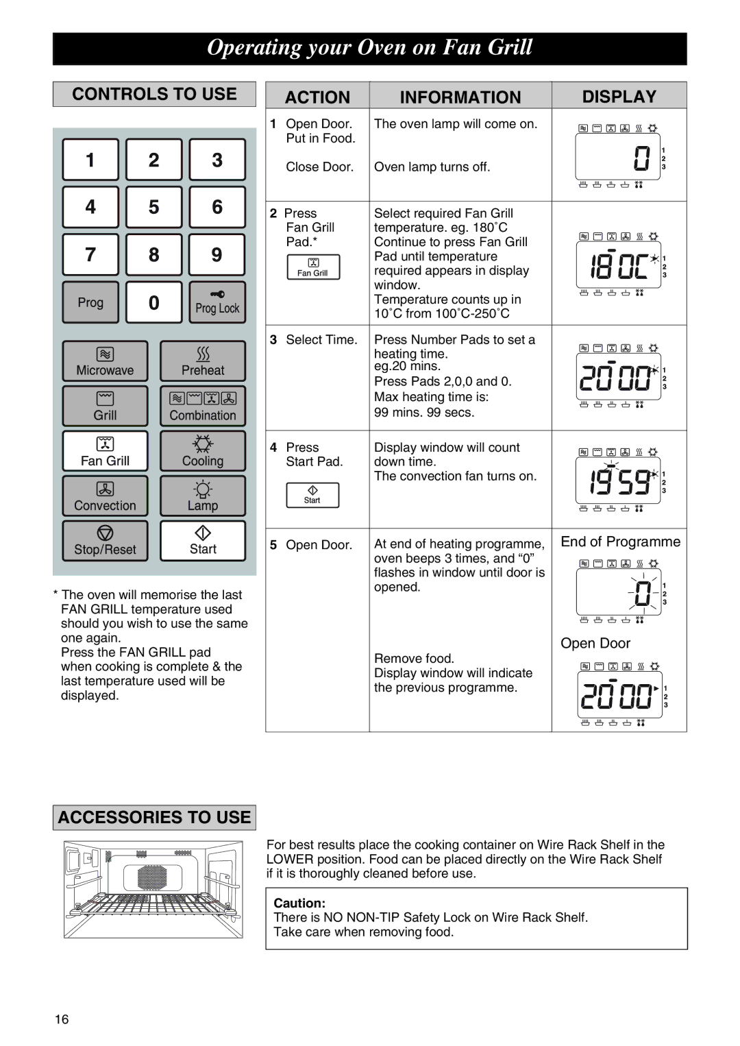 Panasonic NE-C1275 operating instructions Operating your Oven on Fan Grill 